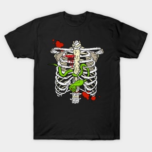 Halloween Skeleton Ribcage and Green Viper Snake T-Shirt